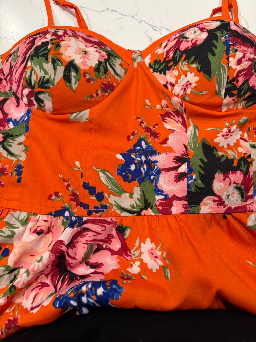 Orange Floral Maxi Dress with Spaghetti Straps - Picture 3 of 8